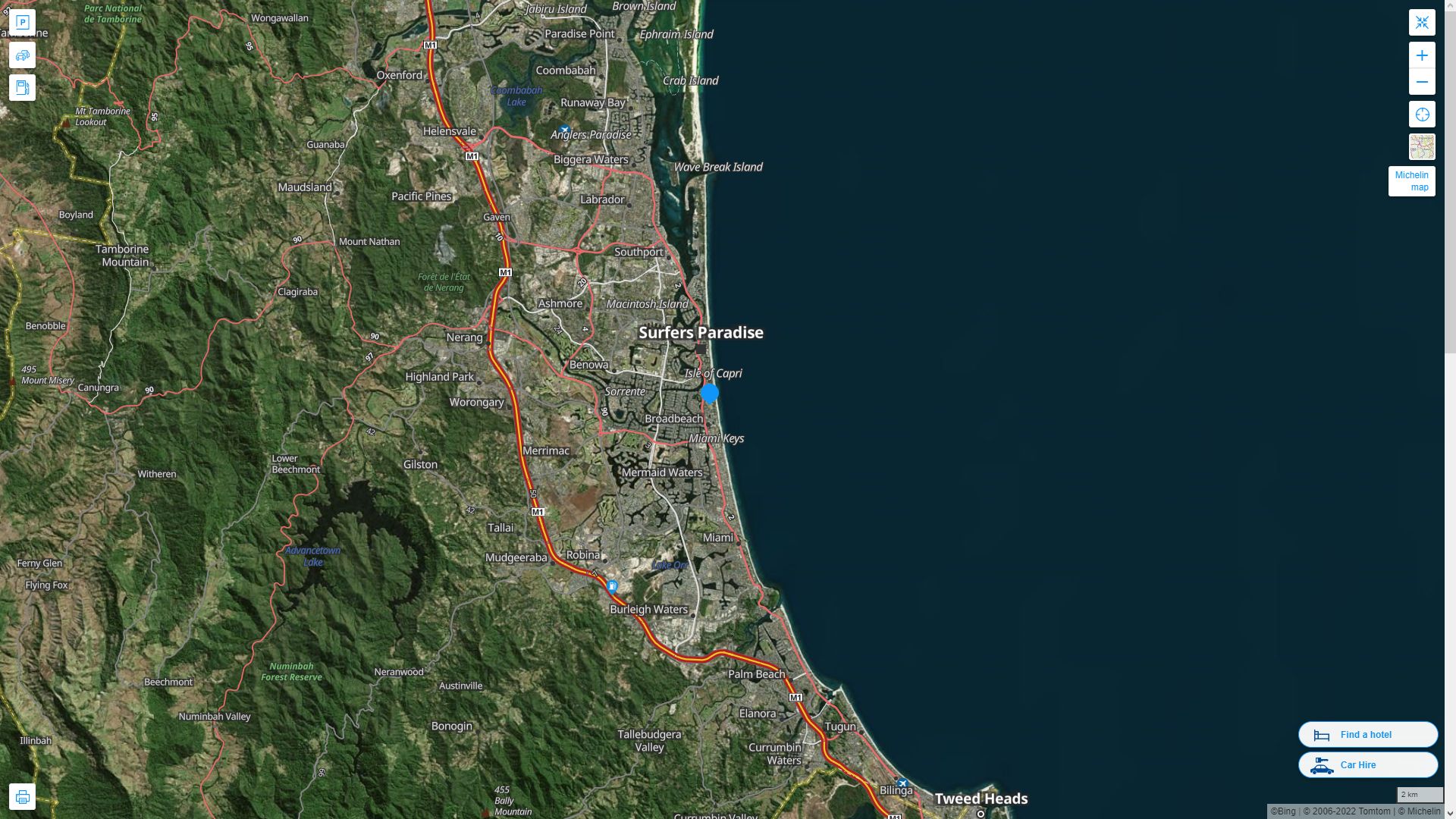 Gold Coast Highway and Road Map with Satellite View